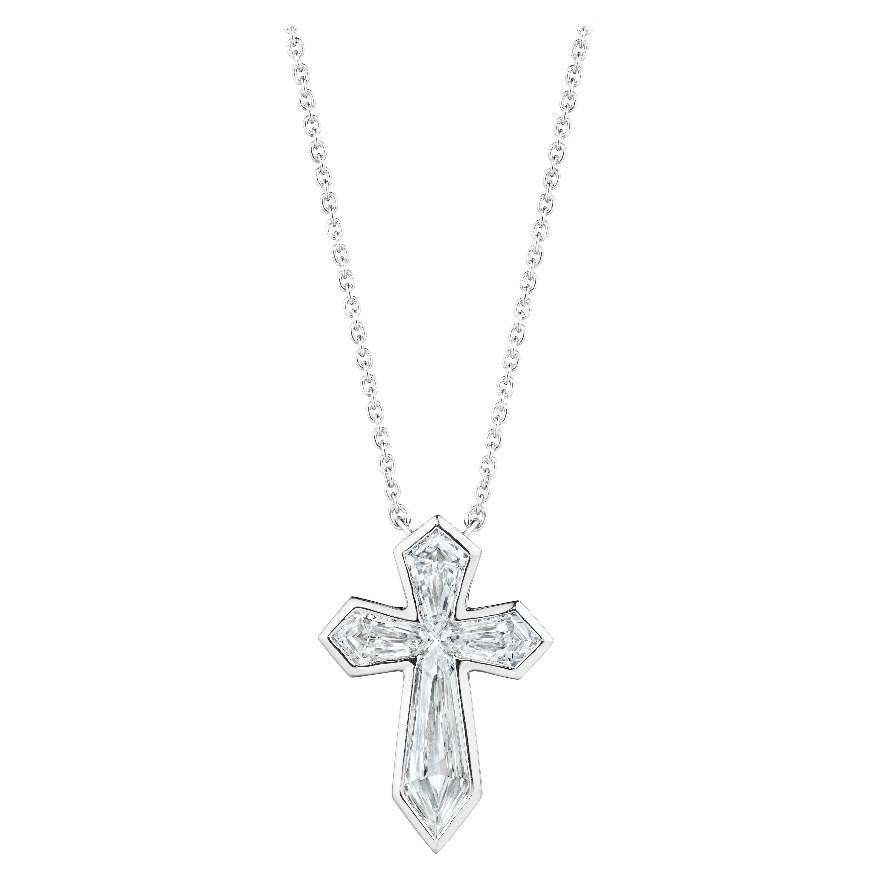 Unique 1.62 Carat Diamond Kite Cross in Platinum Bezel For Sale