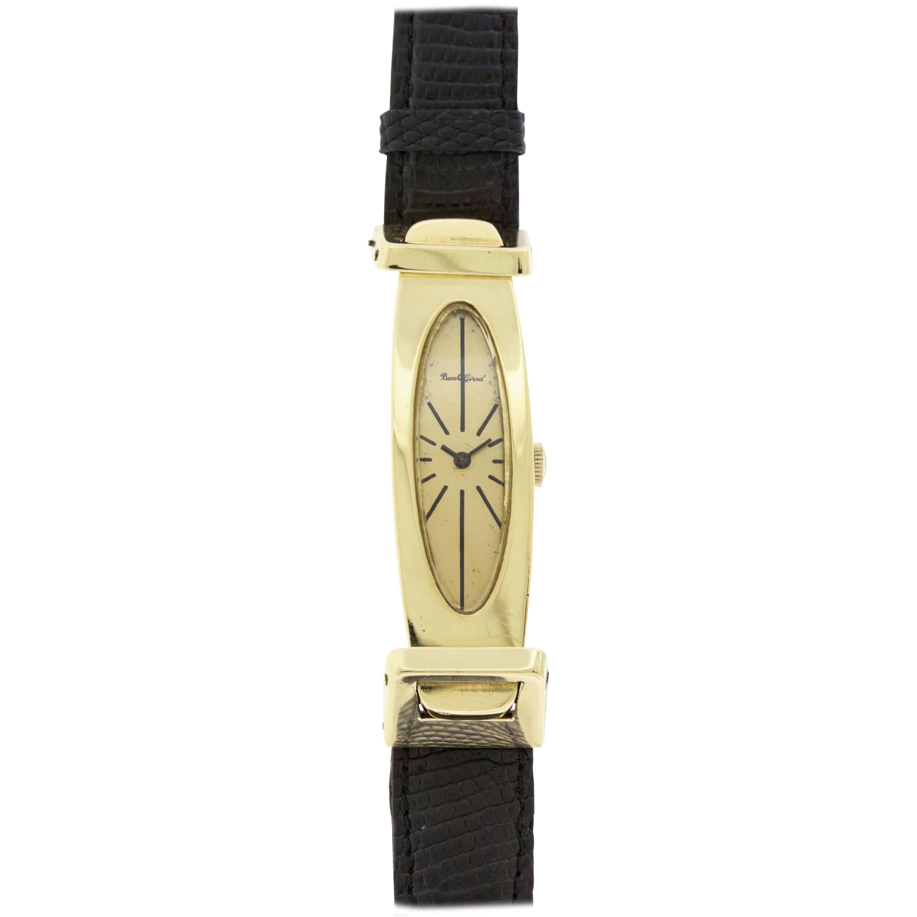 Bueche Girod Yellow Gold Elongated Wristwatch