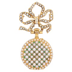 Belle Epoque, Gold, Diamond, Pearl & Emerald Brooch Watch
