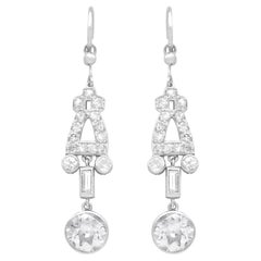 Antique Art Deco 3 Carat Diamond Drop Earrings in Platinum