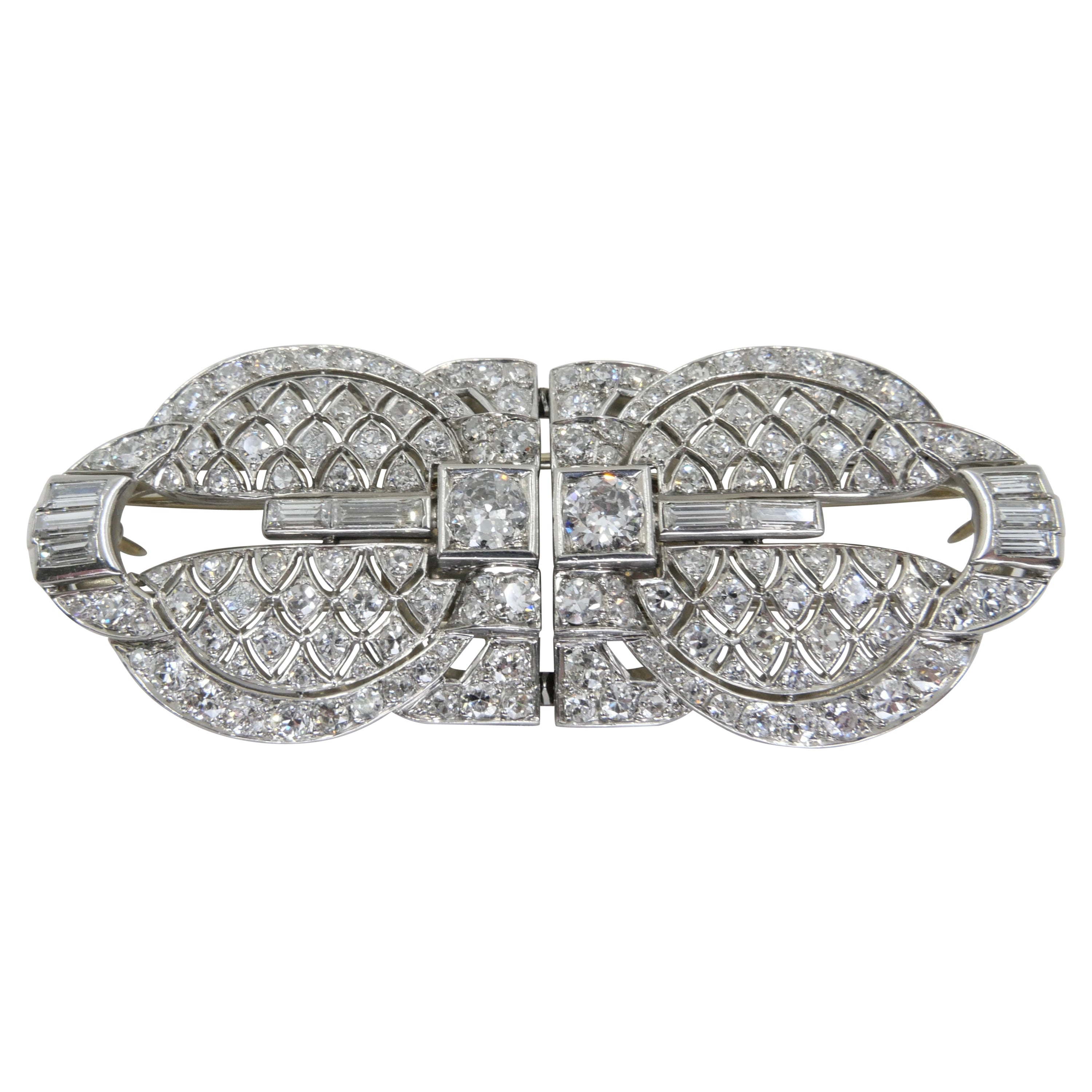 Art Deco Platinum and Diamond Double Clips, Brooch, French Marks, Two Use