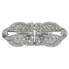 Art Deco Platinum and Diamond Double Clips, Brooch, French Marks, Two Use