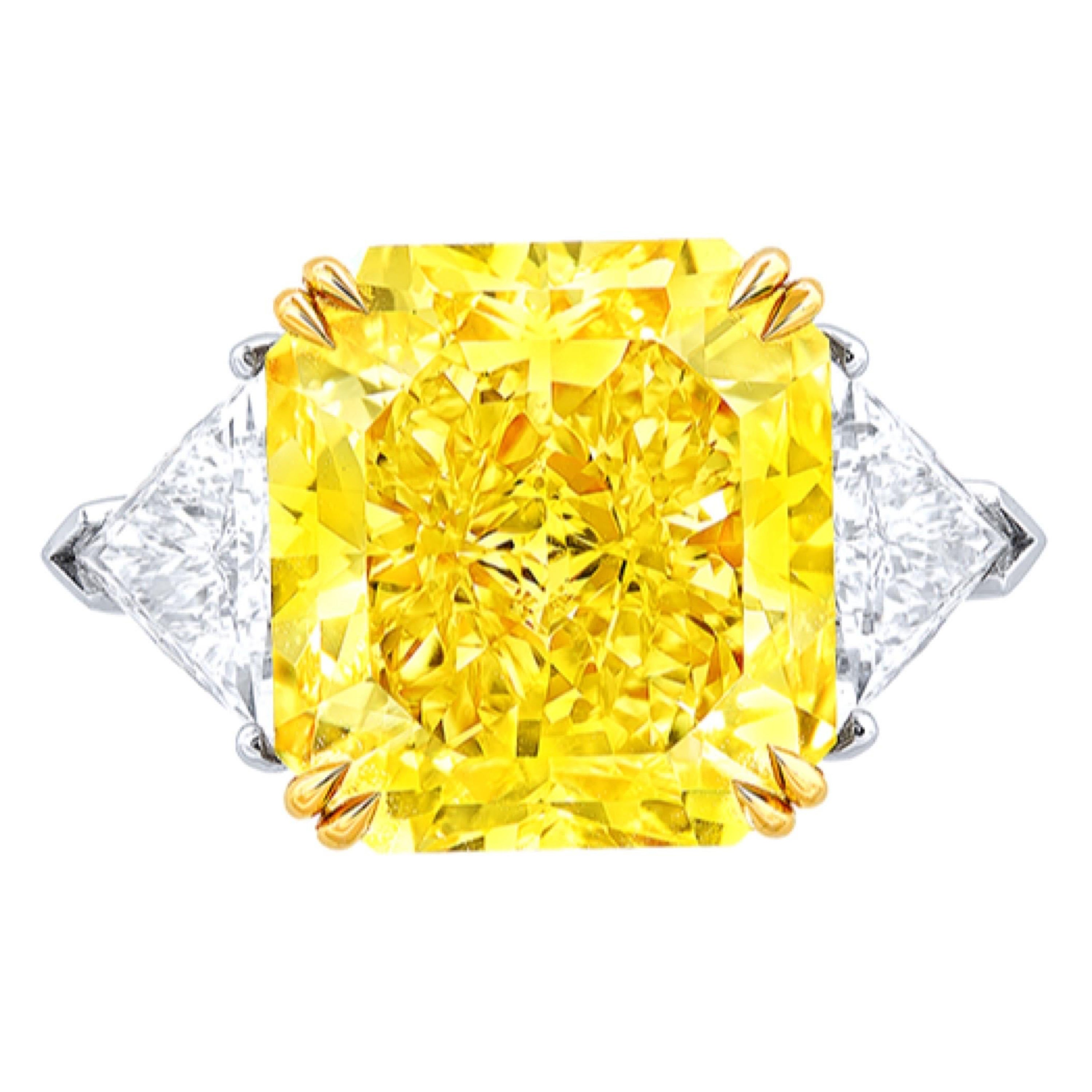 Emilio Jewelry GIA Certified 14.00 Carat Fancy Intense Yellow Diamond Ring