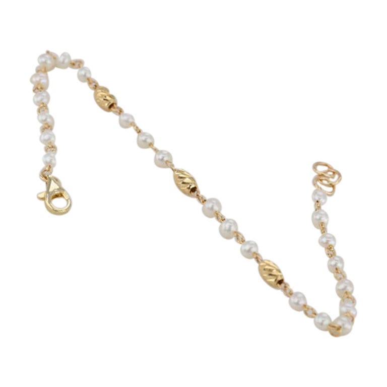 Bracelet en or 14 carats avec perles, bracelet de perles en or 14 carats, bracelet de perles Carlos Neuf - En vente à ISTANBUL, TR
