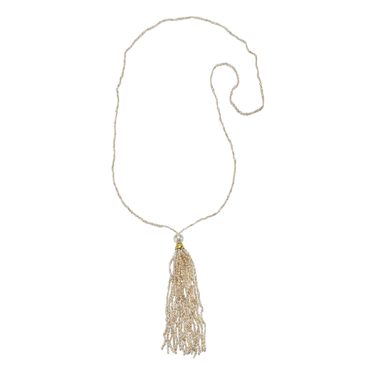 Faye Kim 18 Karat Gold Natural Keshi Pearl Necklace with Tassel For Sale