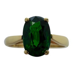 1.44ct Fine Vivid Green Tsavorite Garnet Oval Cut 18k Yellow Gold Solitaire Ring