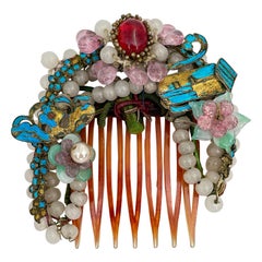 Antique Colorful Plastic Bead Hair Comb