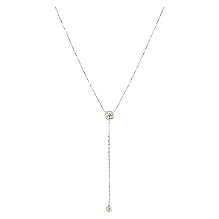 Ecksand 14k Yellow Gold Lariat Two Diamond Necklace For Sale