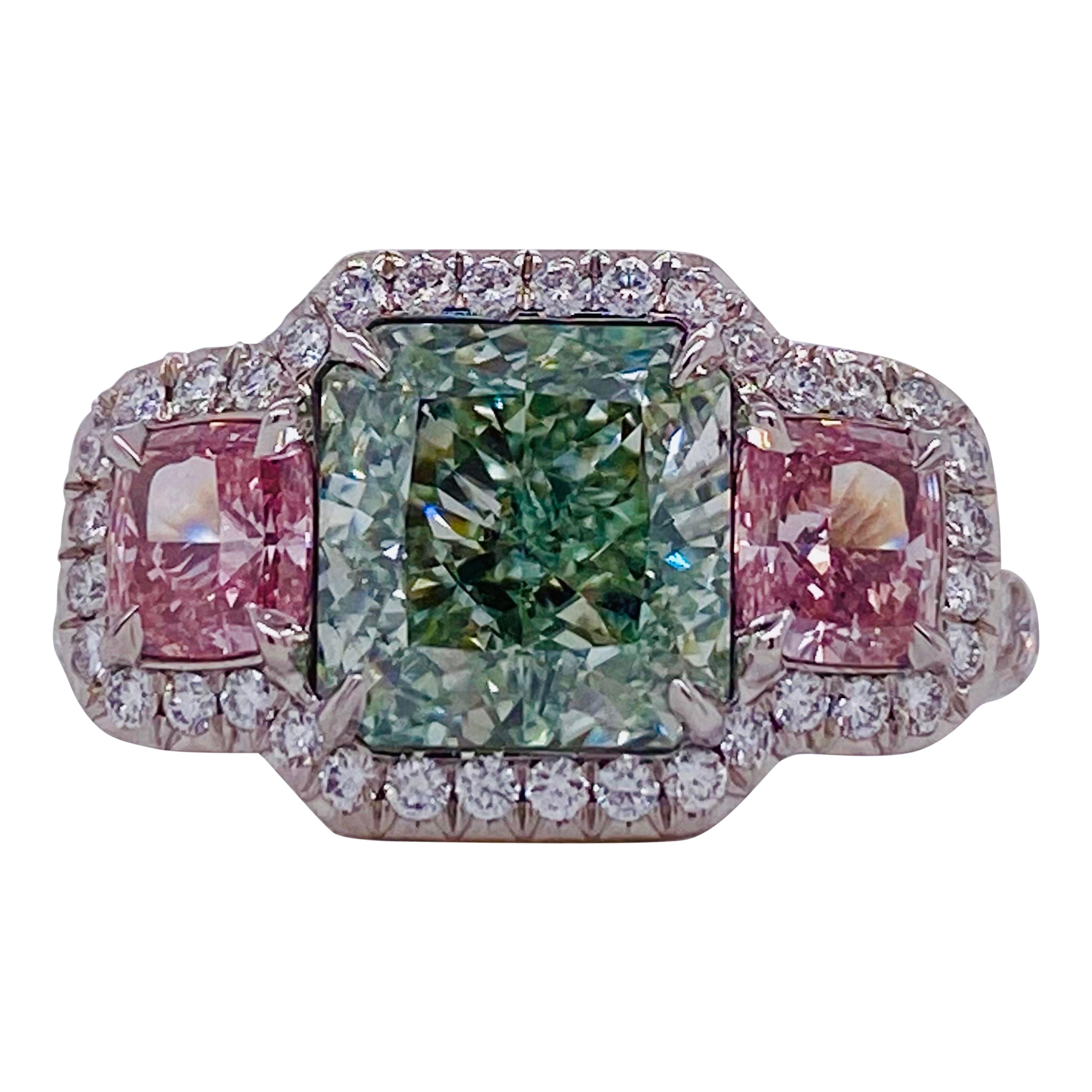 Emilio Jewelry GIA Certified Fancy Intense Pure Green Diamond Ring For Sale