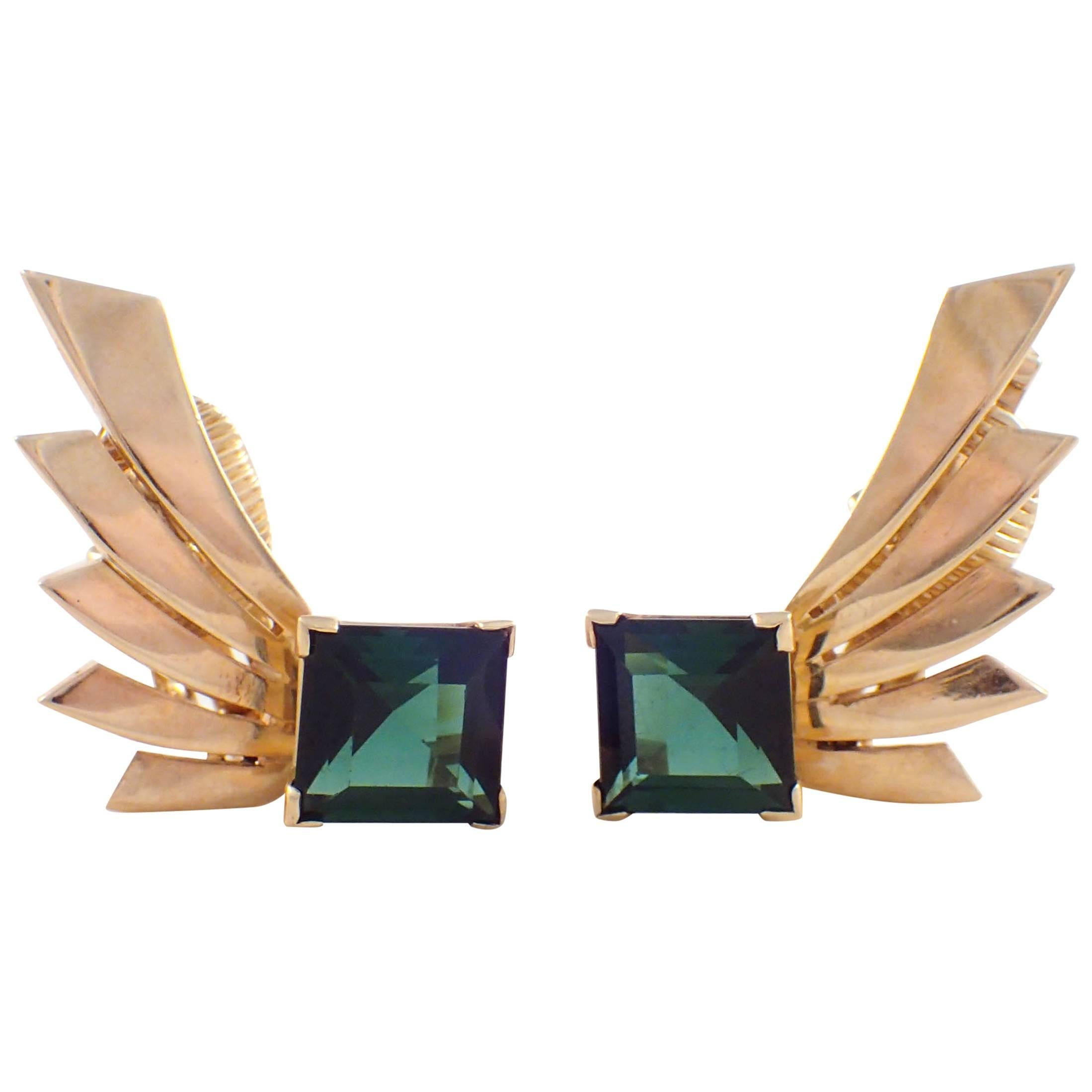 Tiffany 
Co. Retro Tourmaline Gold Earrings For Sale