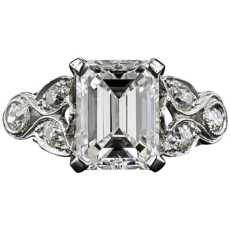 Art Deco 2.03 Carat GIA Cert Emerald Cut Diamond Engagement Ring at 1stDibs