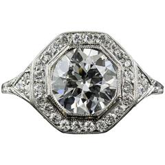 Antique Art Deco 2.24 Carat GIA Cert Diamond Platinum Halo Engagement Ring