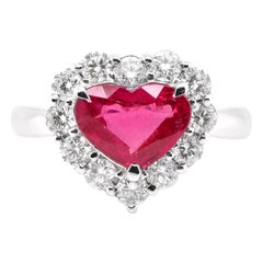 GIA Certified 2.07 Carat Natural, Heart-Cut Madagascar Ruby Ring Set in Platinum
