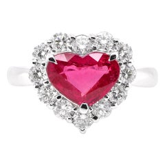 Anello di rubino del Madagascar con taglio a cuore, naturale, certificato GIA, da 2,07 carati, incastonato in platino