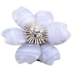 Van Cleef & Arpels Rose de Noël Diamond Gold Chalcedony Brooch