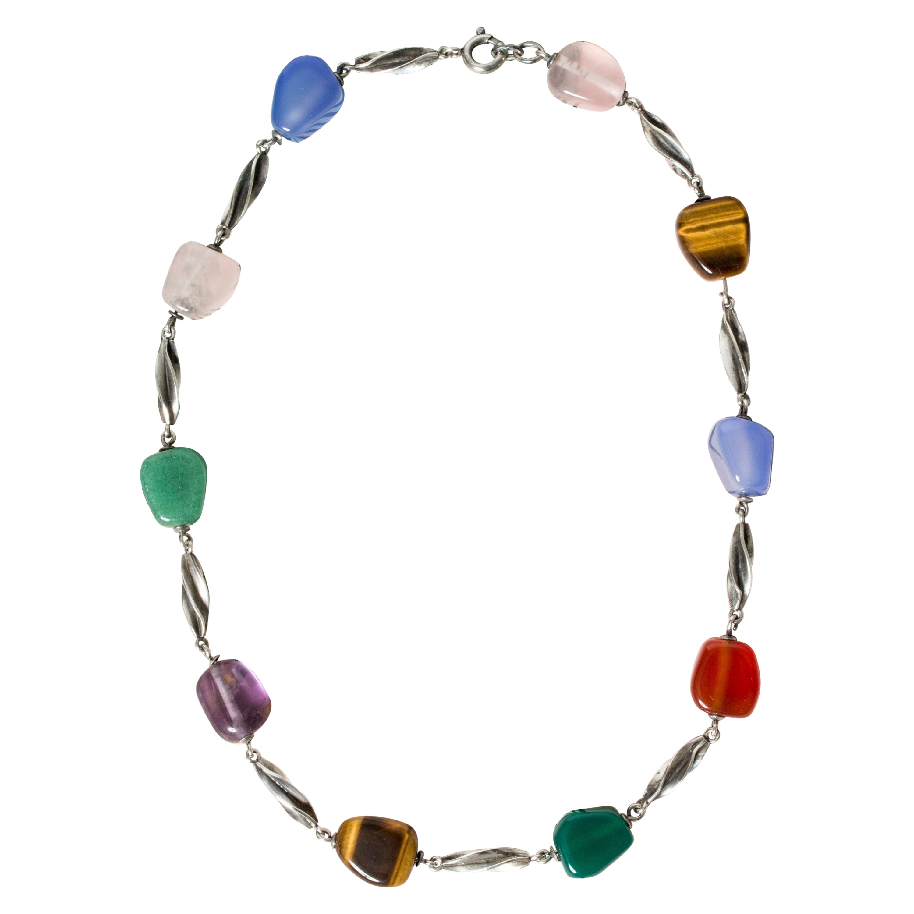 Modernist Silver Collier with Semiprecious Stones, Sweden, 1960s