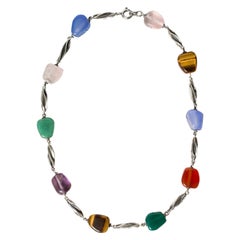 Vintage Modernist Silver Collier with Semiprecious Stones, Sweden, 1960s