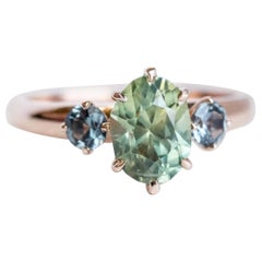 2 Carat Green Sapphire and Spinel stone Engagement Rings Three-Stone Ring