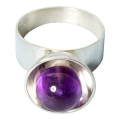Silver and Amethyst Ring from Turun Hopea, Finland, 1967