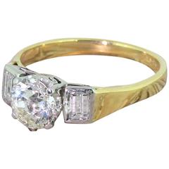 Art Deco 1.10 Carat Old Cut Diamond Gold Platinum Engagement Ring