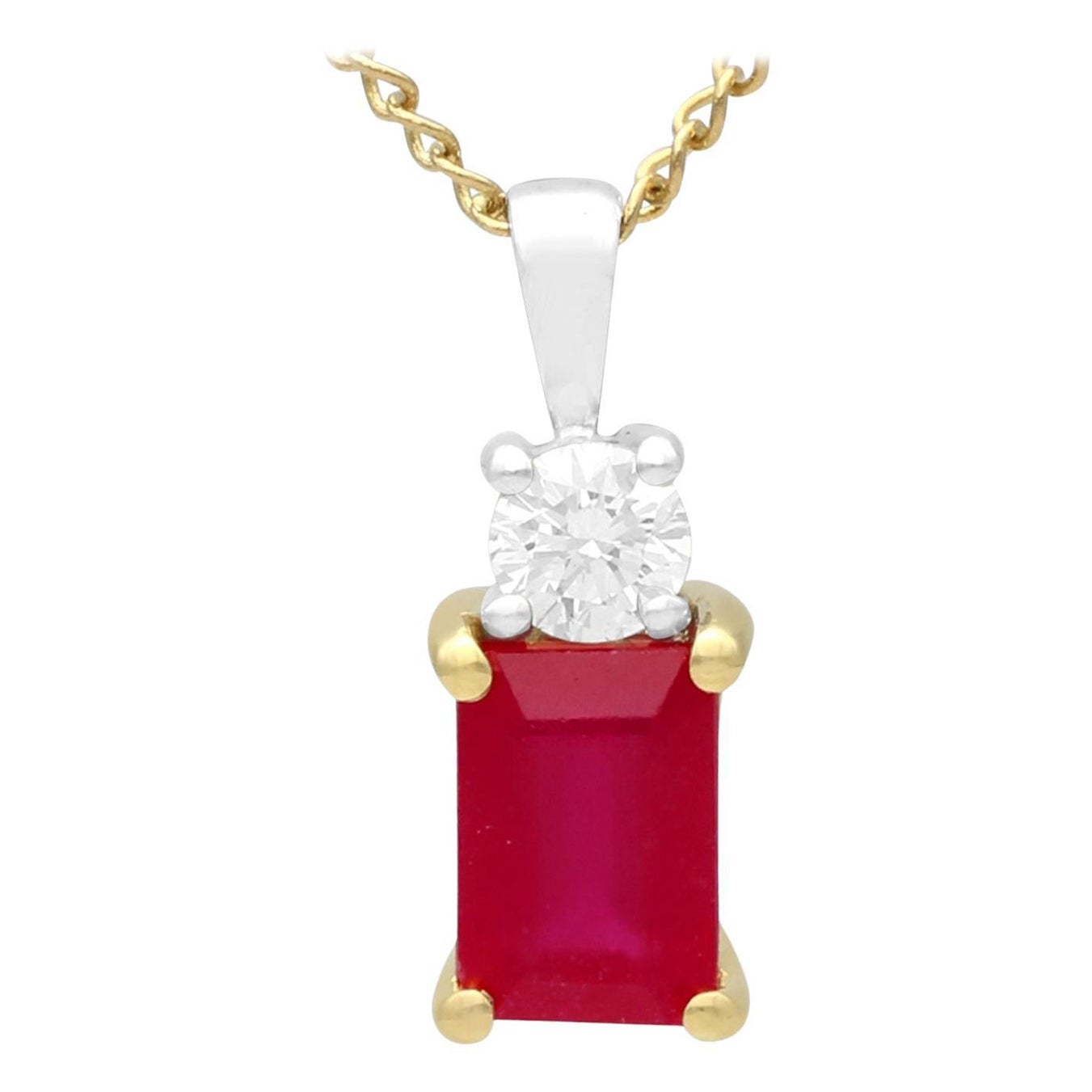 1.31 Carat Ruby and 0.19 Carat Diamond Yellow Gold Pendant For Sale