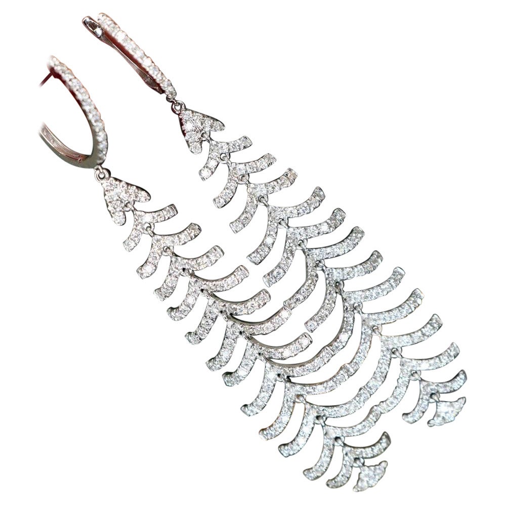 18K White Gold and Diamond Feather Earings For Sale