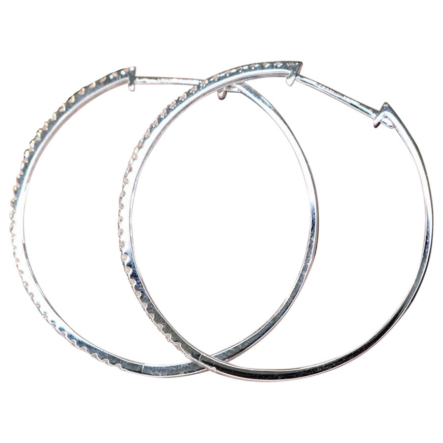 18K White Gold Hoop Diamond Earrings 0.30ct Diamond