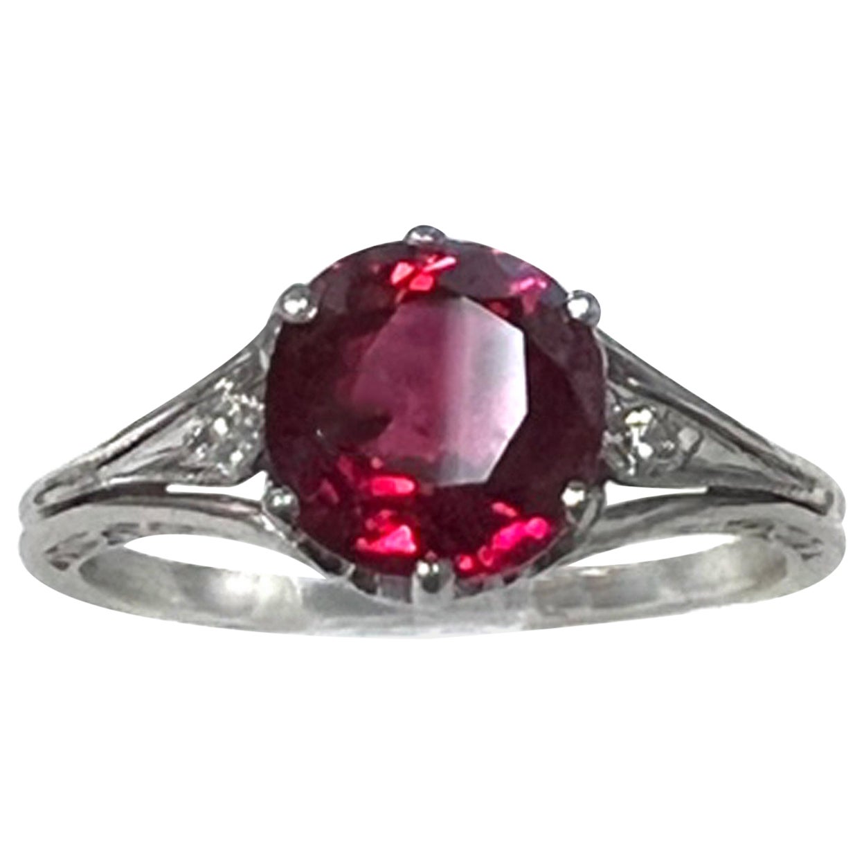 Art Deco Burma Ruby Diamond Platinum Ring For Sale