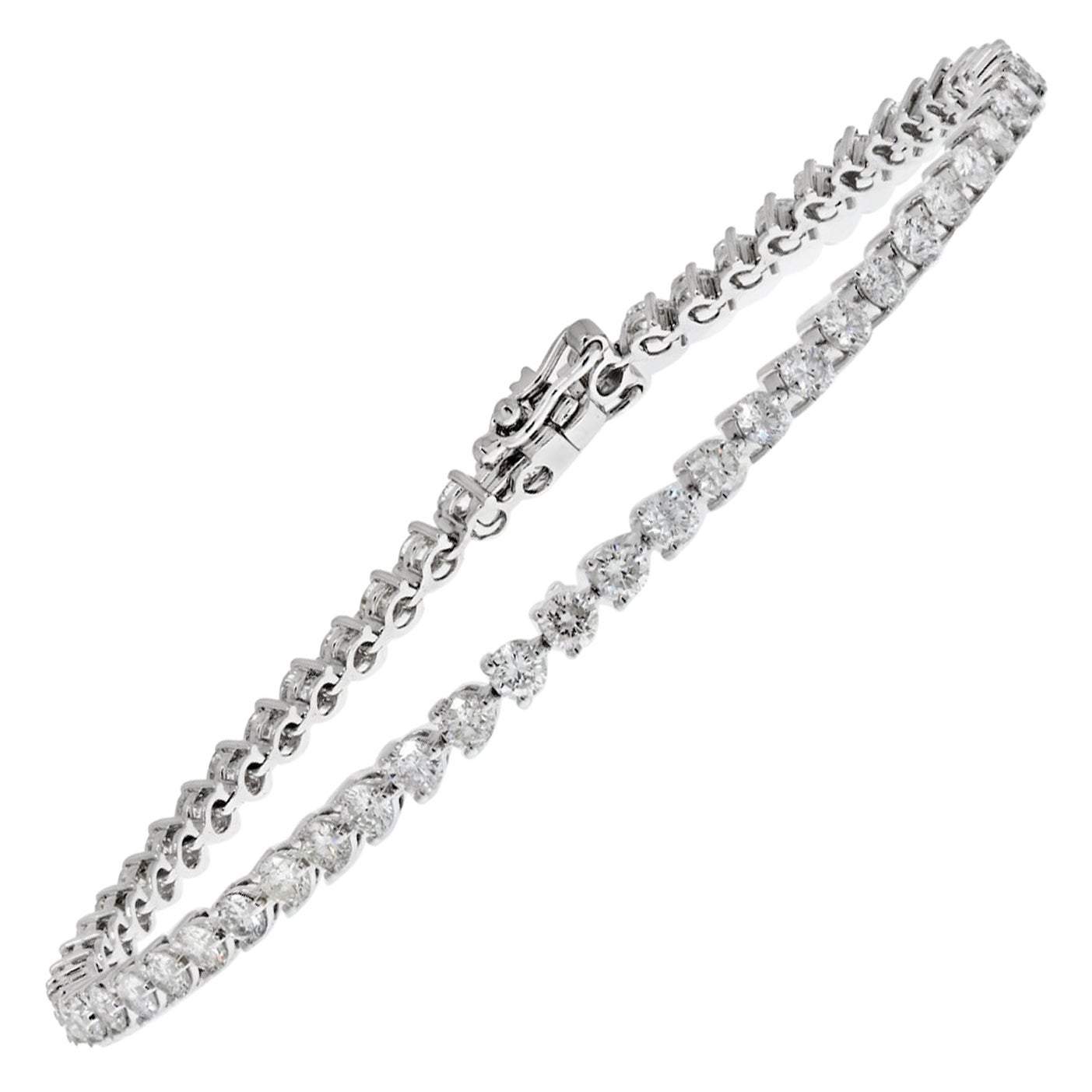 Bracelet tennis en forme de boule en or blanc 18 carats avec diamants de 3 carats au total, style chaîne