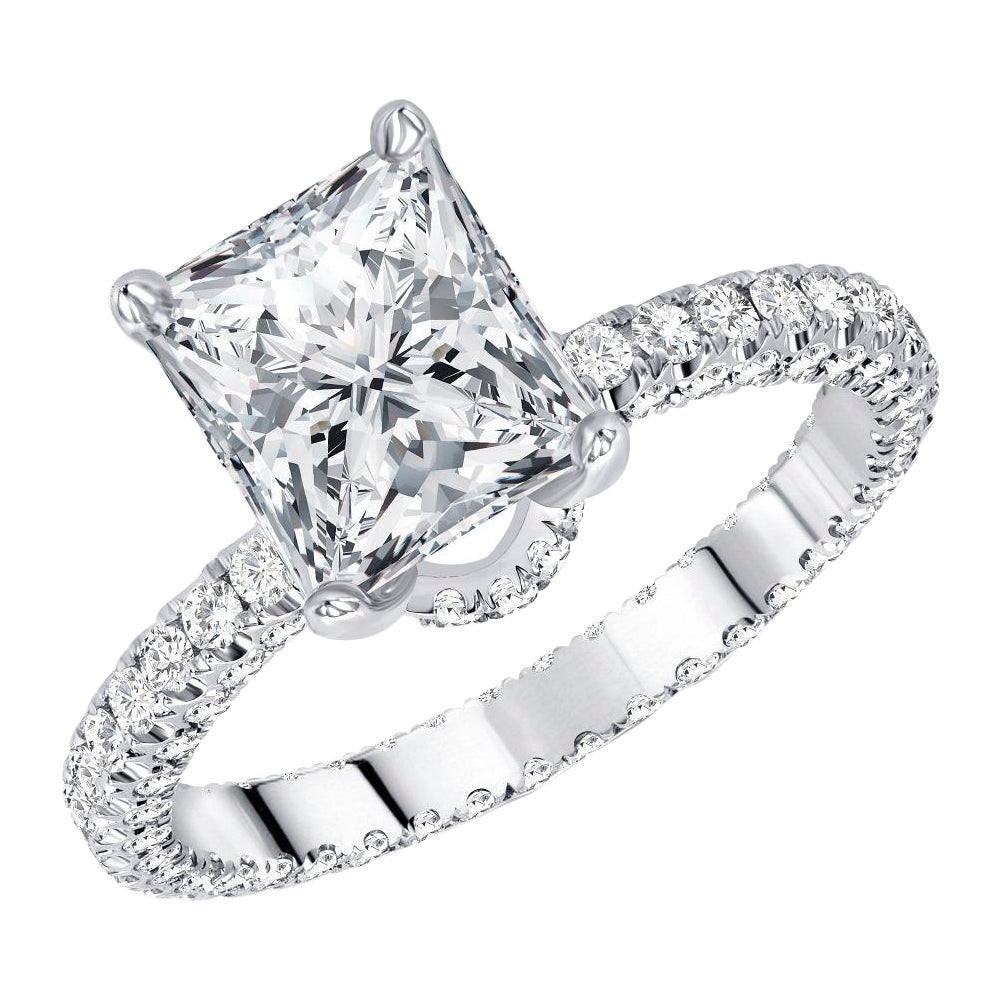 Bague de fiançailles certifiée avec diamant taille princesse de 1,50 carat serti en pavé en U