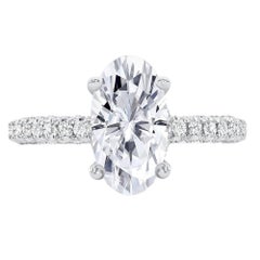 U Pave Set Oval Cut Diamond Engagement Ring 1.50 Carat Certified