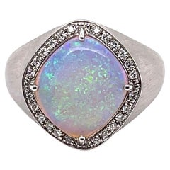 Natural Untreated Australian 3.99ct Boulder Opal Ring in 18K White Gold 