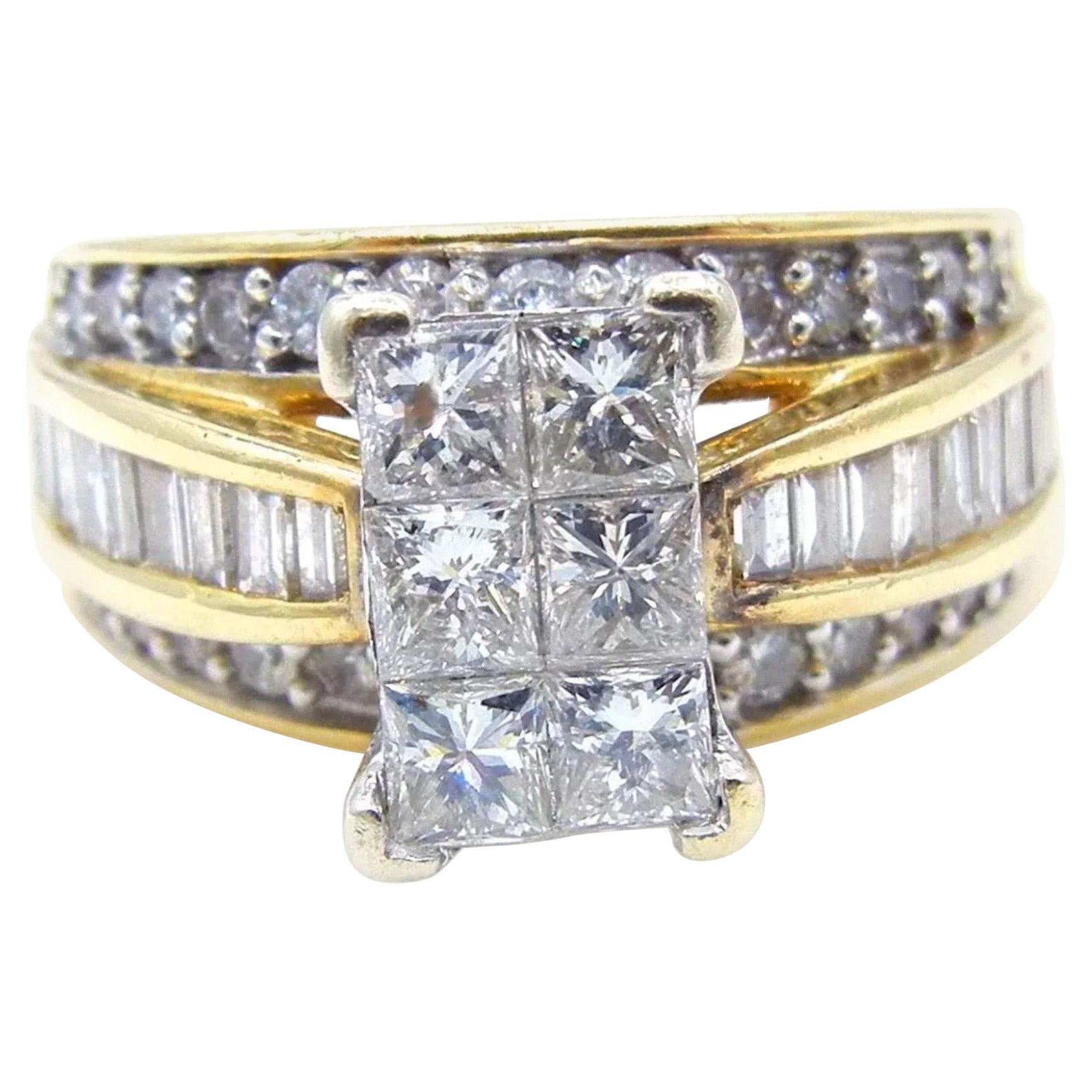 Yellow Gold Diamond Engagement Ring, Art Deco Natural Cluster Diamond Ring
