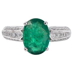 Unique 2 Carat Oval Cut Emerald Diamond Engagement Ring, Vintage White Gold Ring