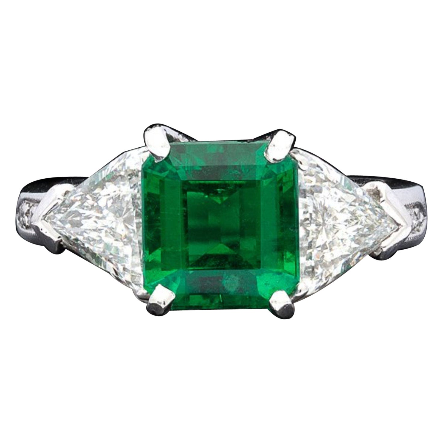 For Sale:  2.5 Carat Natural Emerald Diamond Three-Stone Ring, Emerald Diamond Wedding Ring