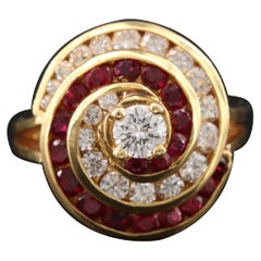 Antique Diamond Ruby Diamond Engagement Ring, Diamond Ruby Cluster Wedding Ring