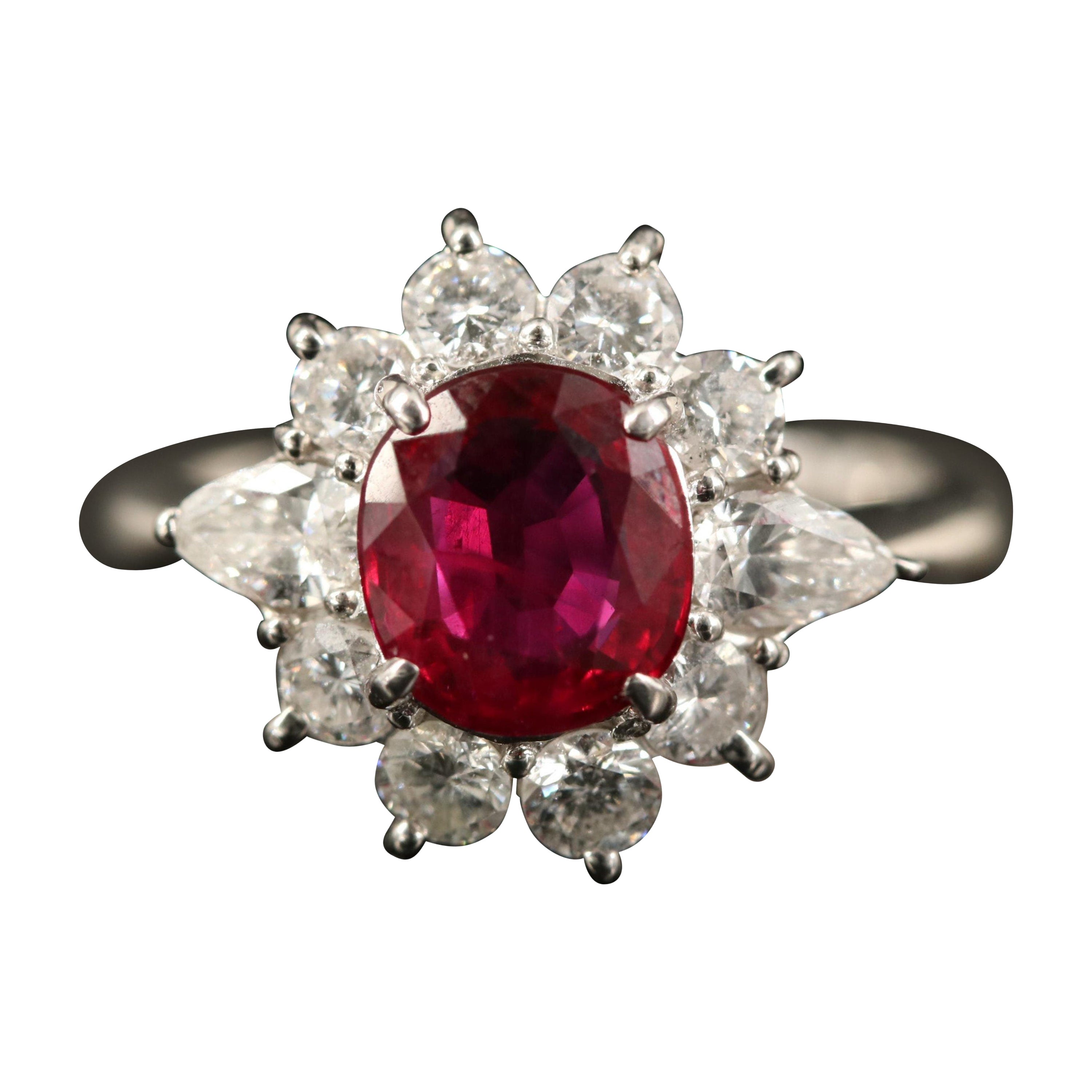 For Sale:  1.6 Carat Antique Floral Ruby Diamond Engagement Ring Gold Ruby Wedding Ring