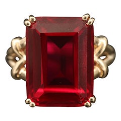 Art Deco 6 CT Certified Natural Ruby Engagement Ring in 18K Gold, Cocktail Ring