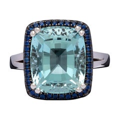 7 Carat Natural Halo Aquamarine Sapphire Engagement Ring, White Gold Bridal Ring
