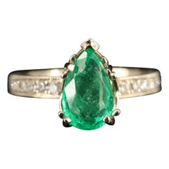 1.5 Carat Pear Cut Emerald Diamond Engagement Ring Minimalist Gold Wedding Ring