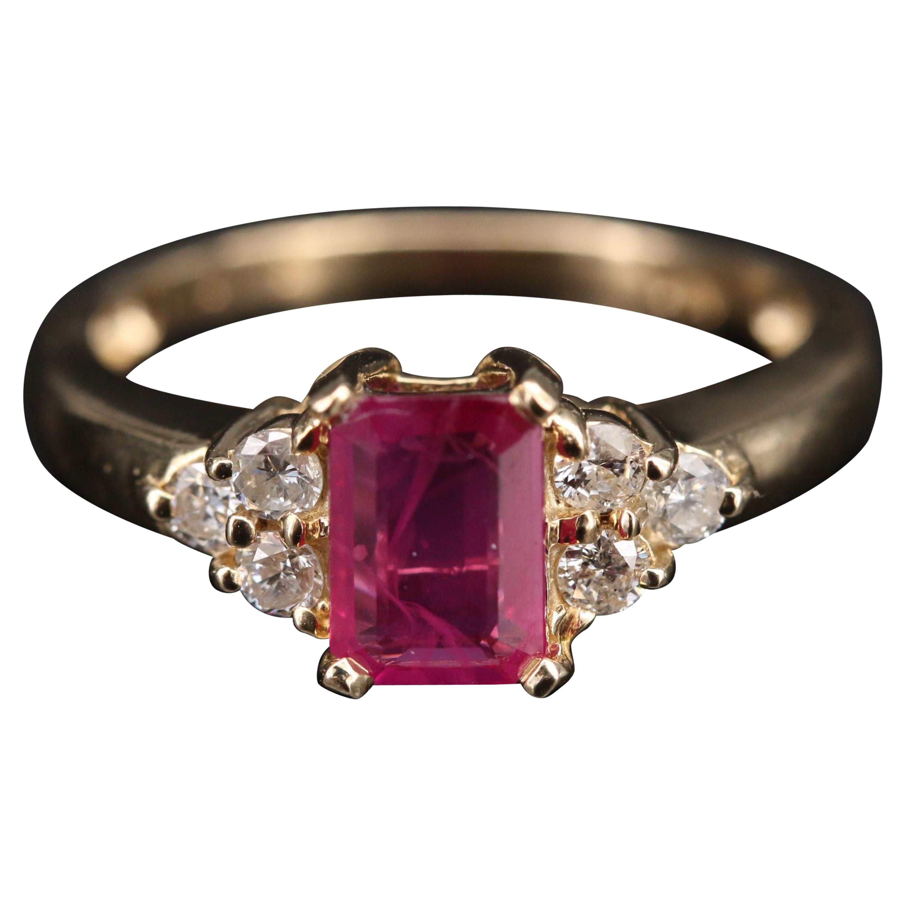 Vintage Ruby Diamond Engagement Ring, Victorian Ruby Yellow Gold Wedding Ring