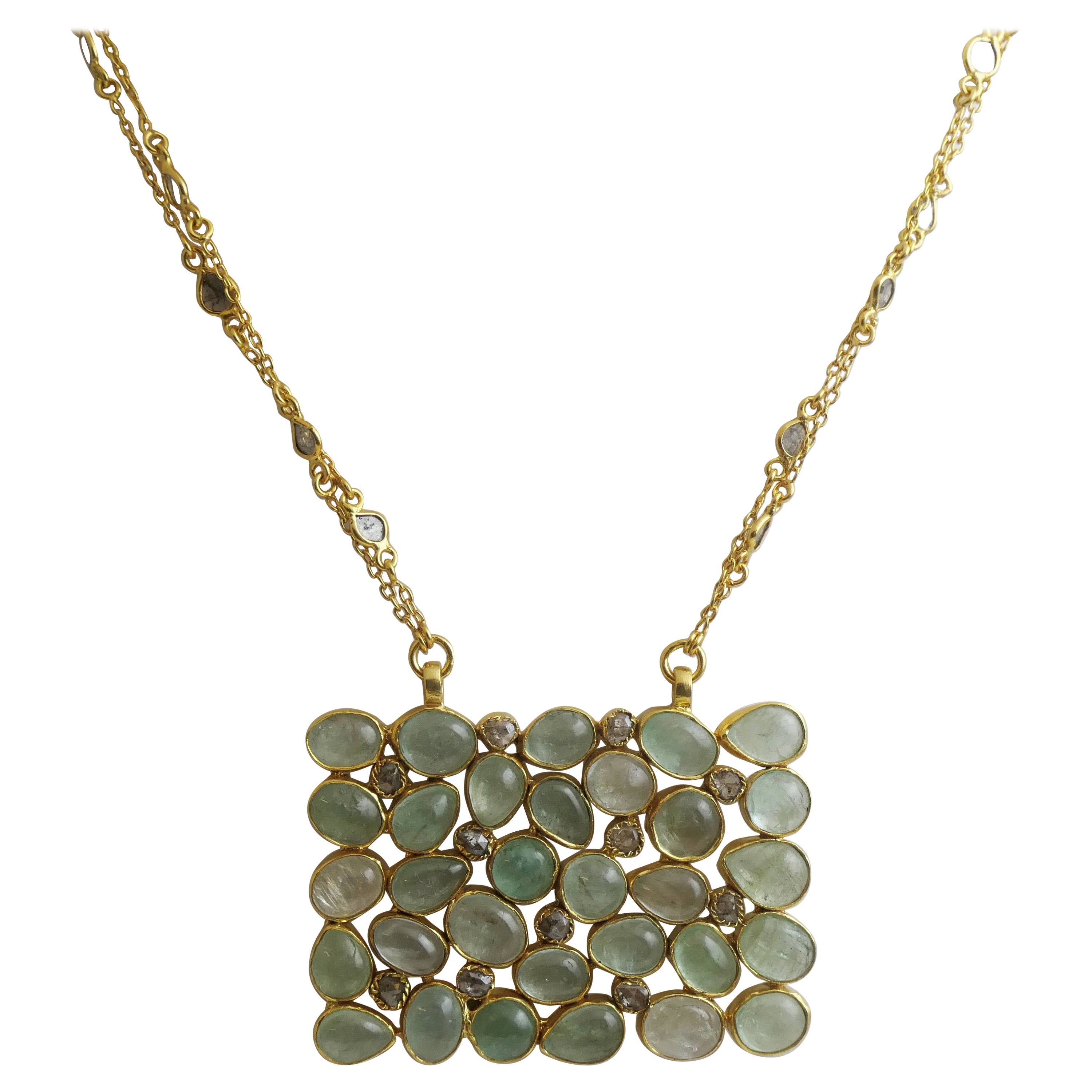 Aquamarine and Diamond Gold Plated Sterling Silver Necklace