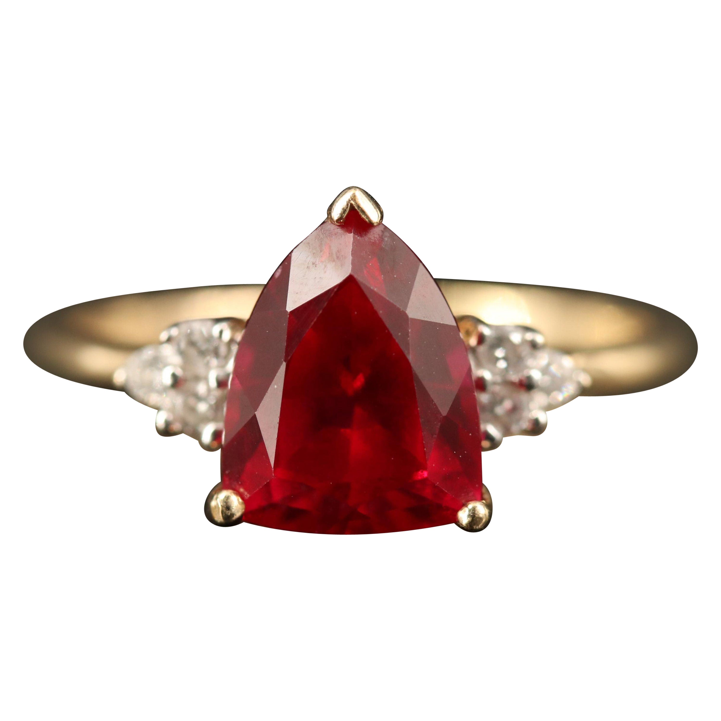 For Sale:  2 Carat Trilliant Cut Ruby Diamond Engagement Ring Antique Victorian Ruby Ring