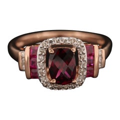 Cushion Cut Garnet Engagement Ring, Halo Ruby Diamond Rose Cut Wedding Ring