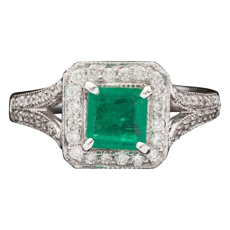 Customizable 2 Carat Halo Emerald Engagement Rings, Vintage Emerald