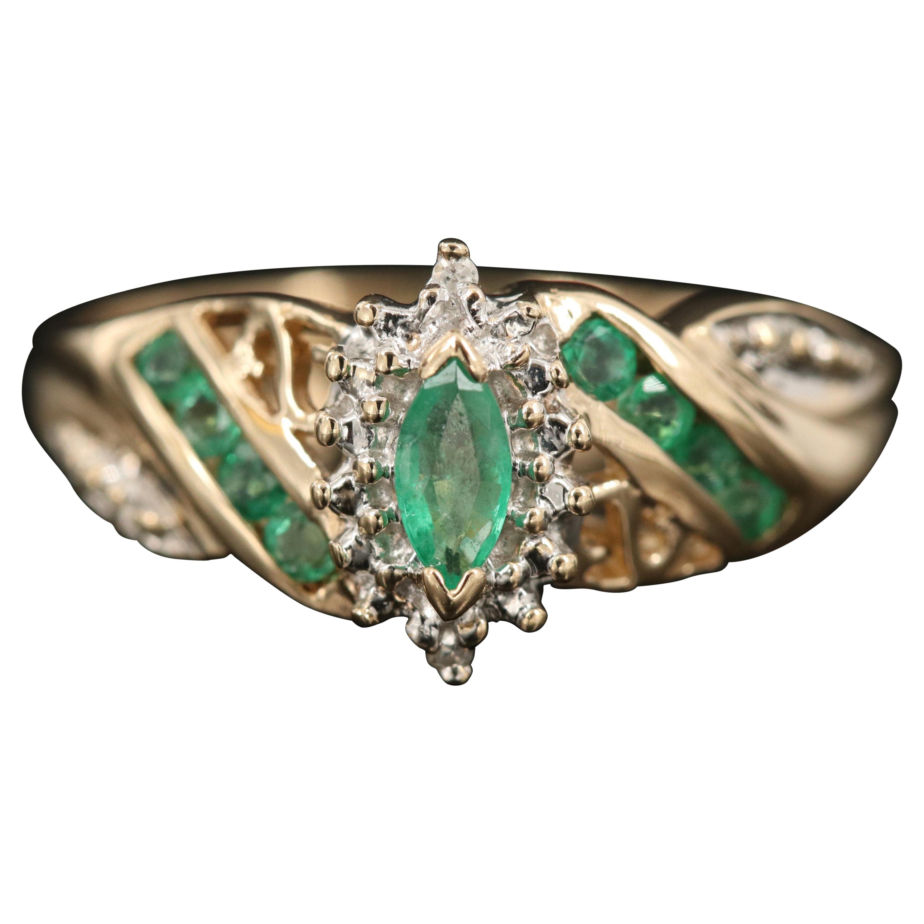 For Sale:  1.5 Carat Marquise Cut Emerald Diamond Bridal Ring Diamond Emerald Cocktail Ring