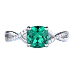 2.6 Carat Cushion Cut Colombian Emerald Diamond Engagement Ring Bridal Ring