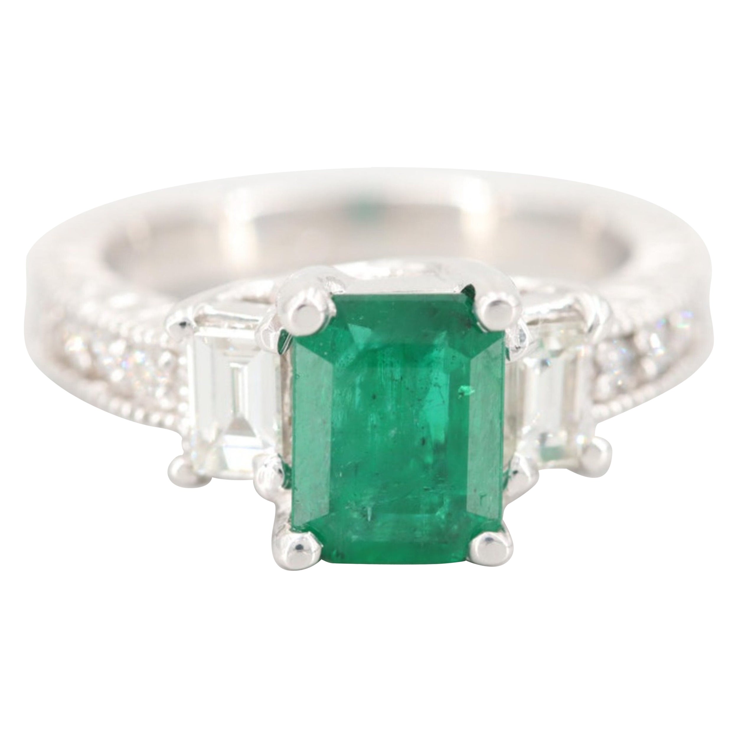 Customizable Vintage Emerald Cut Diamonds Engagement Ring, Bridal