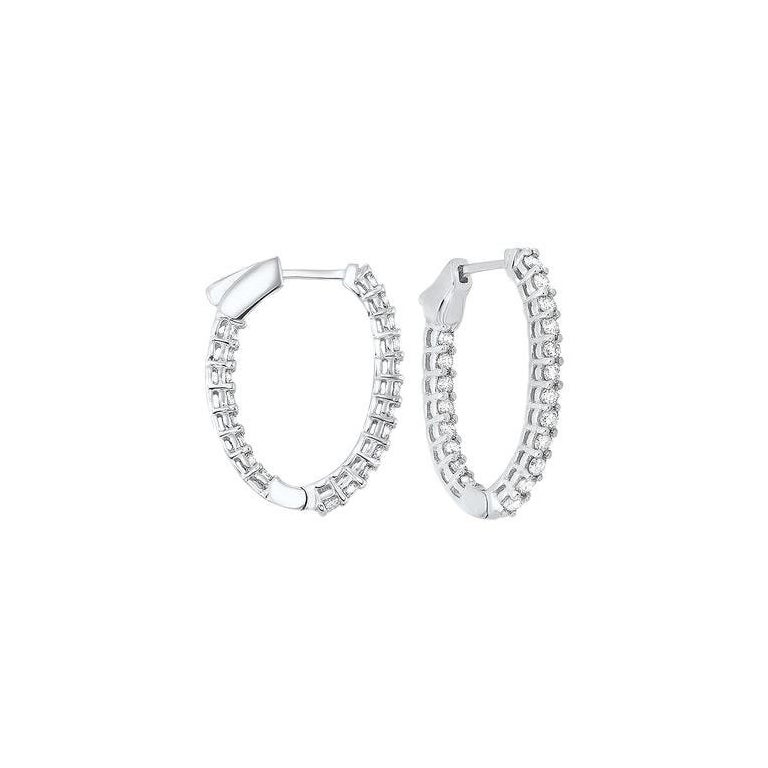 2 Carat Total Weight Diamond Inside-Outside Round Hoops in 14 Karat White Gold For Sale