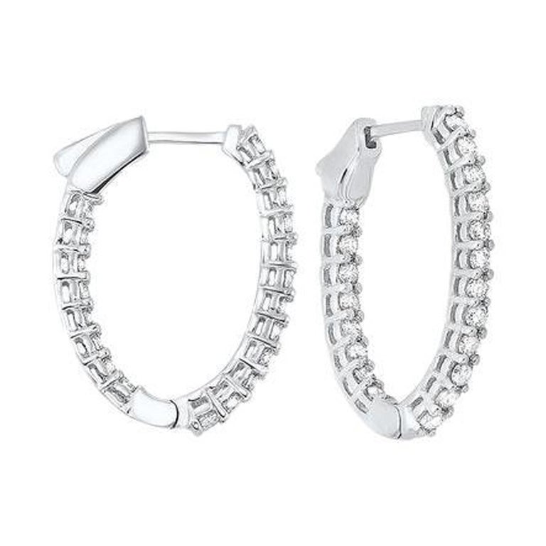 3 Carat Total Weight Diamond Inside-Outside Round Hoops in 14 Karat White Gold For Sale